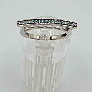 Designer Signed SJ Sterling Silver & Blue Diamond Ring - Size 9
